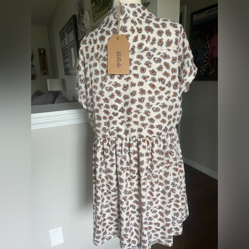 NWT Listicle boutique leopard print babydoll dress L - Picture 3 of 6